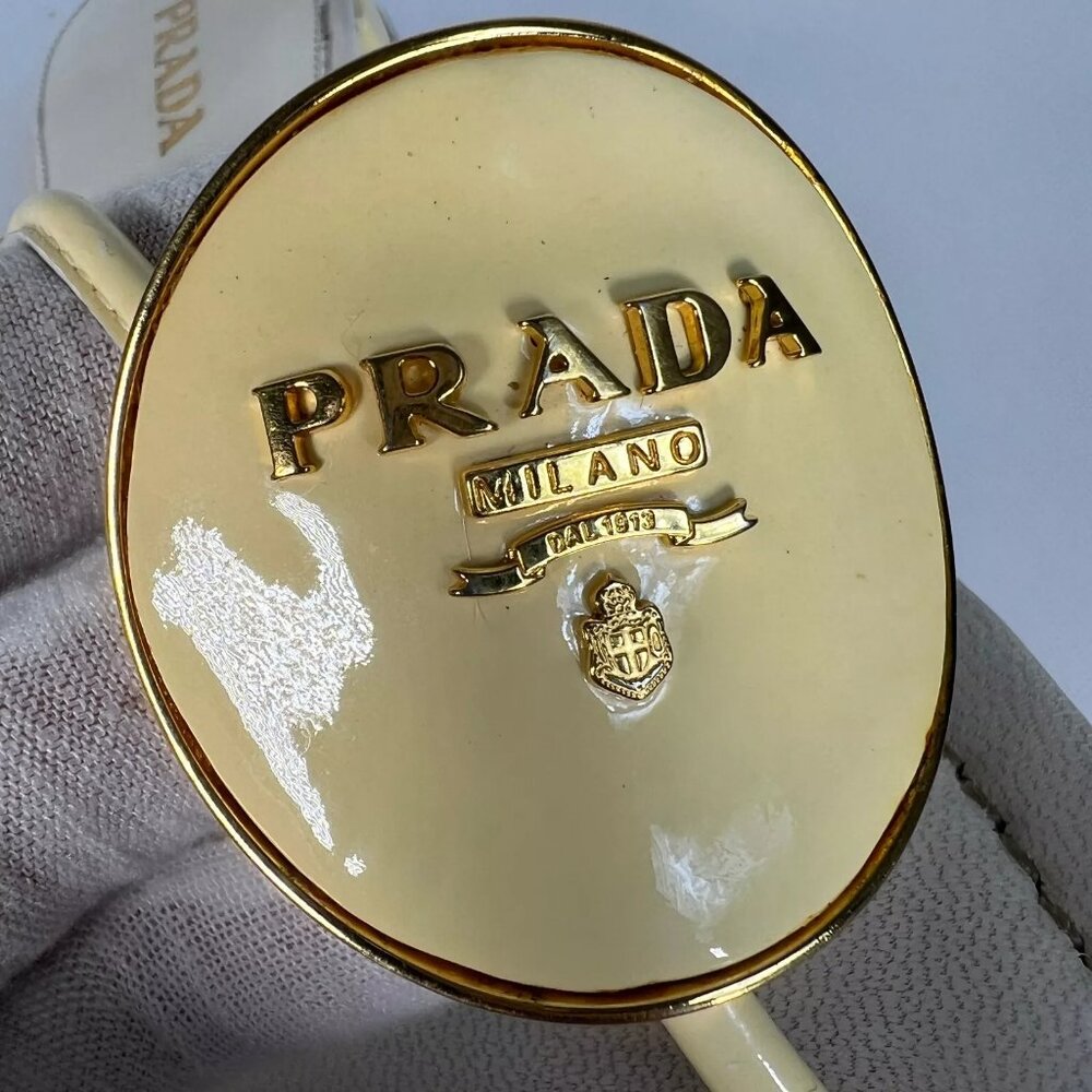 Prada Cream Enamel Logo Plaque Leather Flip Flop Sandals Size EU 40 Womens - Picture 10 of 16